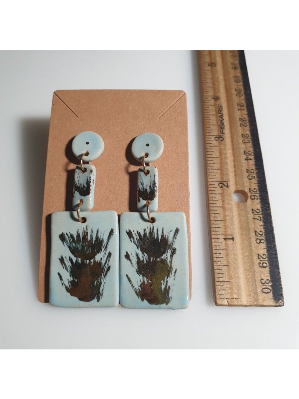 Handcrafted Ceramic Pottery Dangle Earrings Multicolor Brushstroke Artisan Gift - Picture 3 of 4